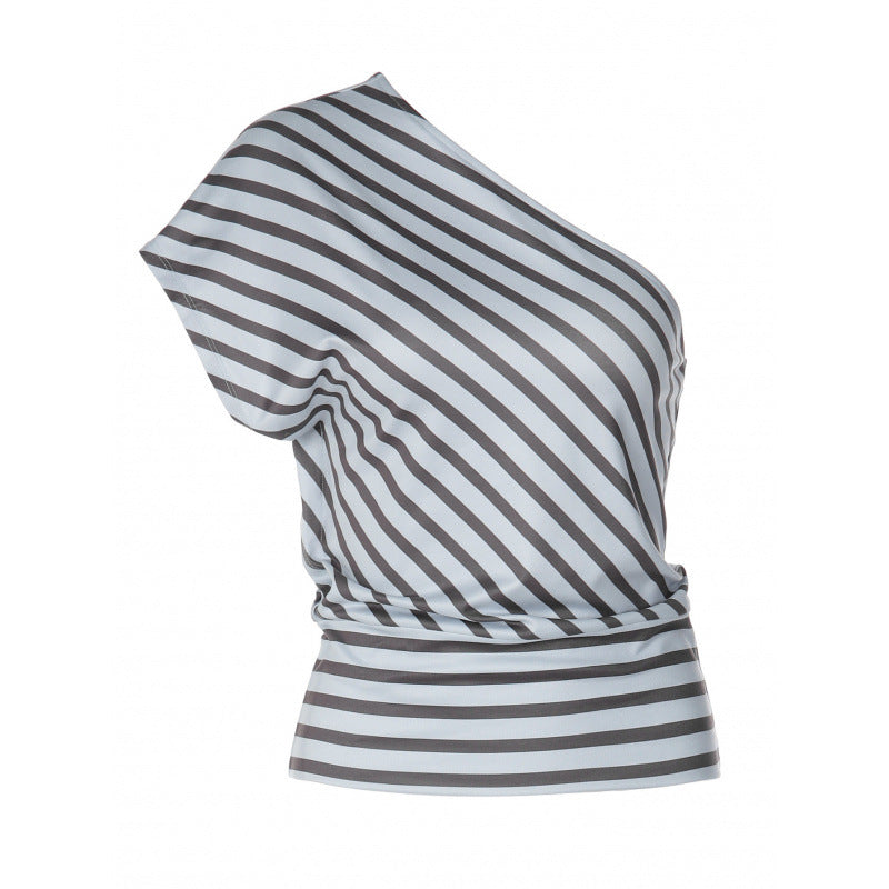 Damen asymmetrisches gestreiftes Wickeloberteil EB