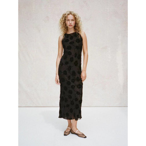 Damen Maxi-Kleid mit floralem Spitzenmuster und elegantem, schwingendem Saum EB