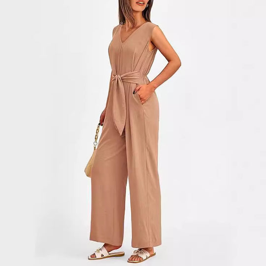 Damen eleganter Jumpsuit mit tailliertem Schnitt und weitem Bein EB