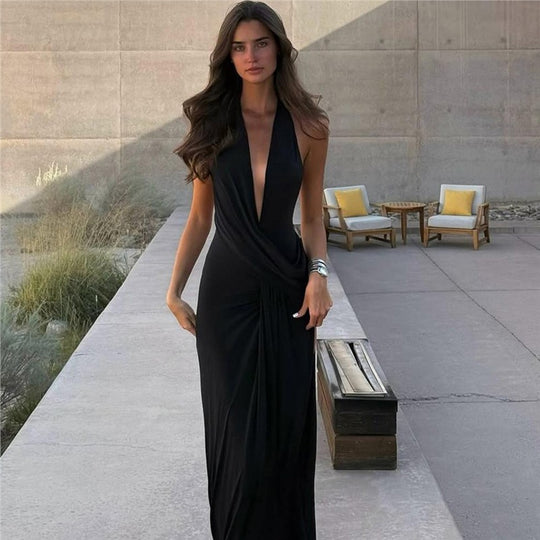 Damen Elegantes Wickelkleid mit tiefem V-Ausschnitt und fließendem Schnitt EB