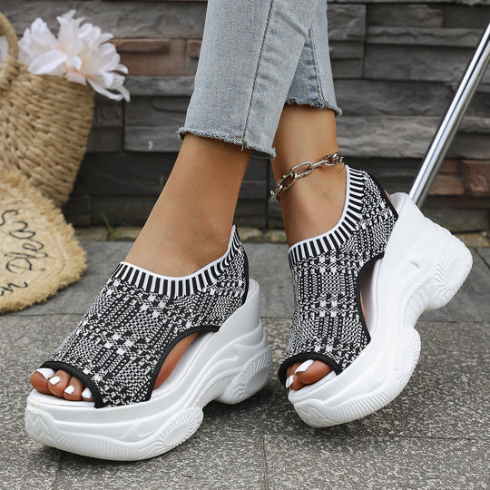 Damen Wedge-Sandalen mit atmungsaktivem Strick-Obermaterial und rutschfester Sohle EB