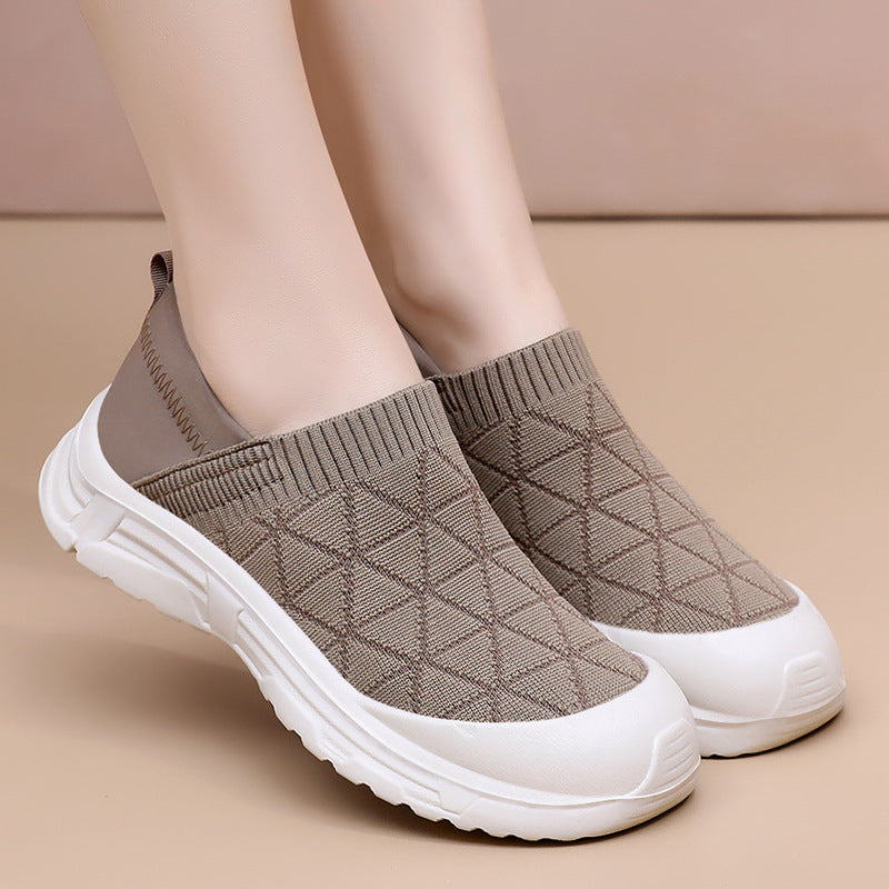 Damen Bequeme Slip-On Sneakers mit elastischem Strickdesign EB