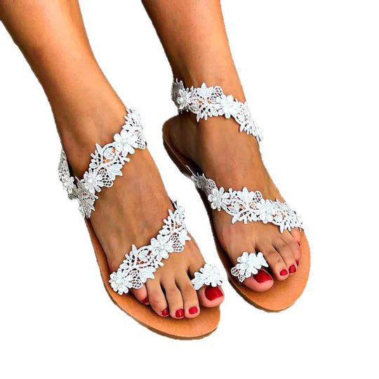 Damen Glamouröse und elegante Zehentrenner-Sandalen mit Perlenschmuck EB