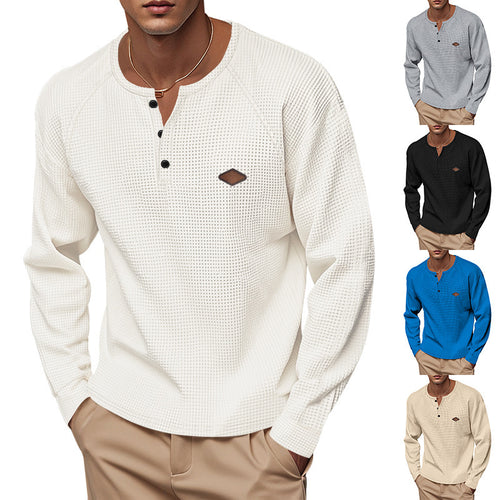 Herren Langarm-Henley-Shirt aus atmungsaktivem Baumwollmix mit strukturiertem Design EB