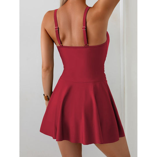 Damen eleganter Badeanzug mit rüschiertem Rock EB