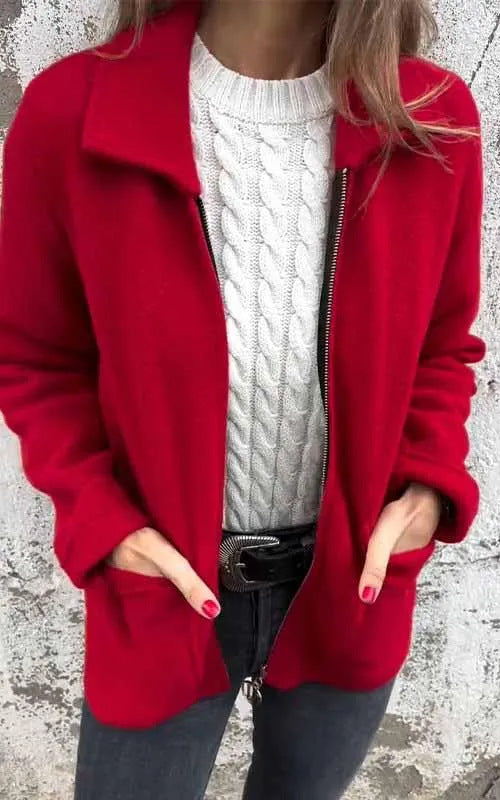 Damen kuschelige Fleecejacke mit kurzen Kragen EB