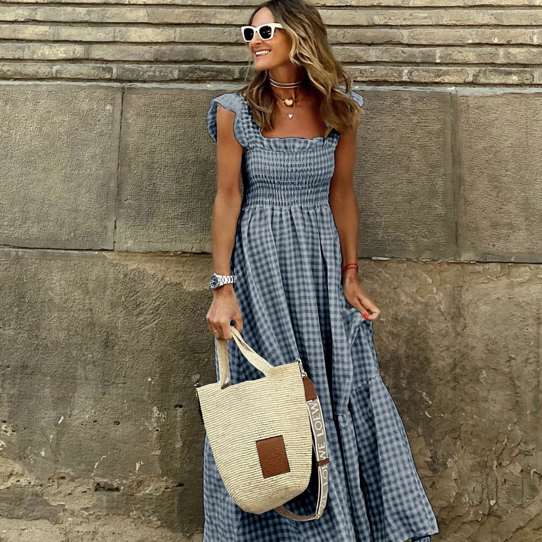 Damen Maxikleid mit kariertem Design und fließendem Schnitt EB