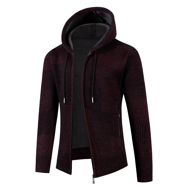 Herren Strickjacke mit gefütterter Kapuze und modernem Waffelmuster EB