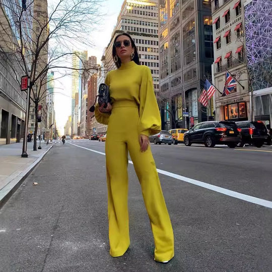 Damen Eleganter Jumpsuit mit weiten Ärmeln und hohem Kragen EB