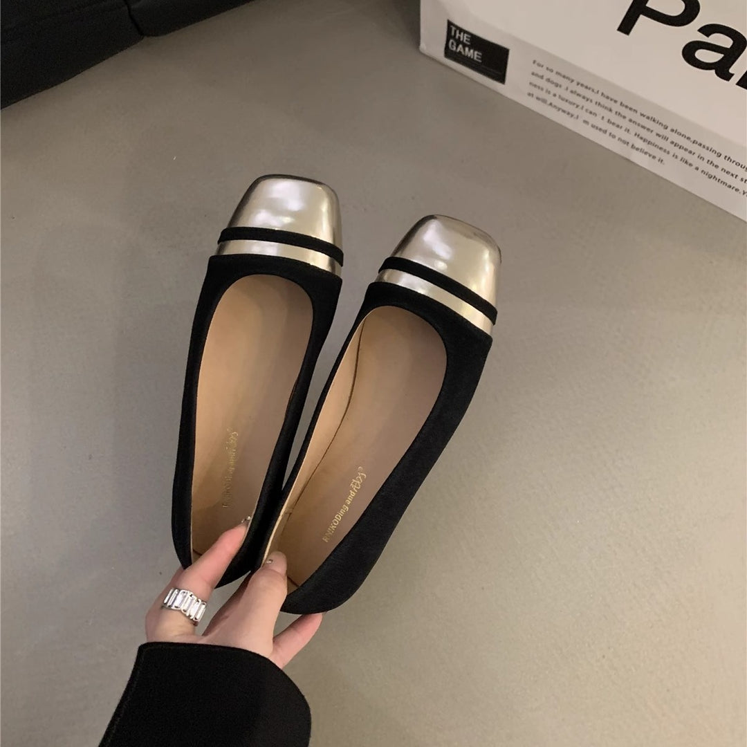 Damen elegante Ballerinas mit metallischem Besatz und komfortablem Fußbett EB