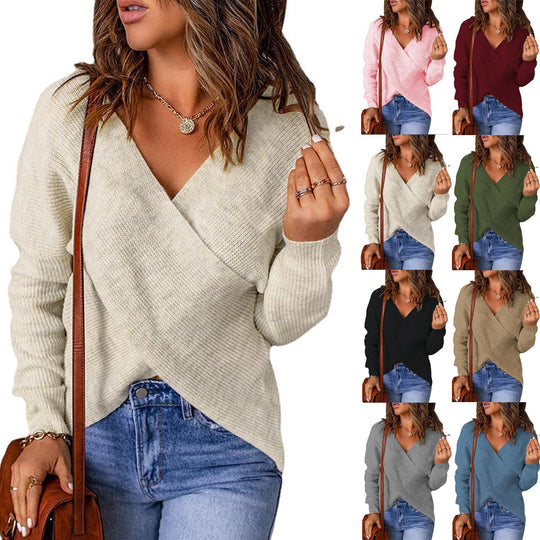 Damen Wickelpullover im modernen Rippstrickdesign EB
