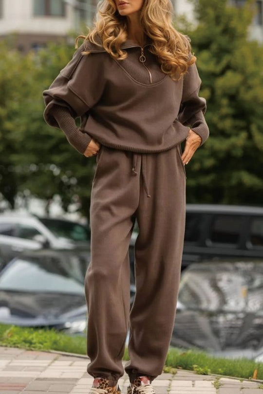 Damen Bequemes Loungewear-Set mit Hoodie und elastischem Bund EB