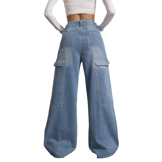 Damen Weite Cargo-Jeans im lässigen Schnitt mit praktischen Taschen EB