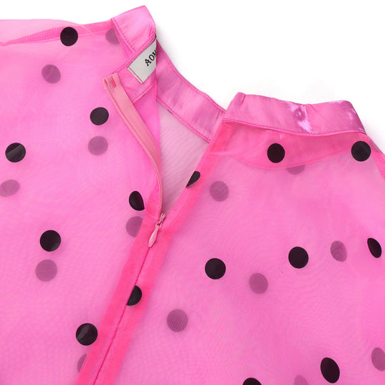 Damen durchsichtiger Polka-Dot Mini-Kleid mit Rüschensaum EB
