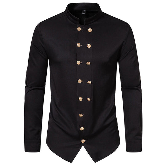 Herren Stehkragen-Hemd mit eleganten Knopfdetails EB