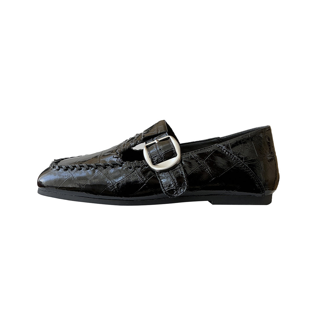 Damen Elegante Ballerinas mit modischem Riemchen und quadratischer Zehenpartie EB