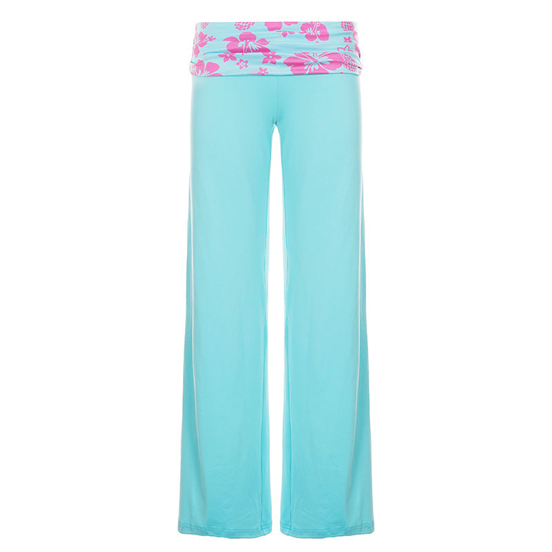 Damen nan weite Yoga-Palazzohose mit Umschlagbund und hoher Taille EB