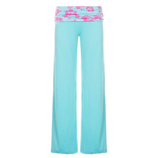 Damen nan weite Yoga-Palazzohose mit Umschlagbund und hoher Taille EB