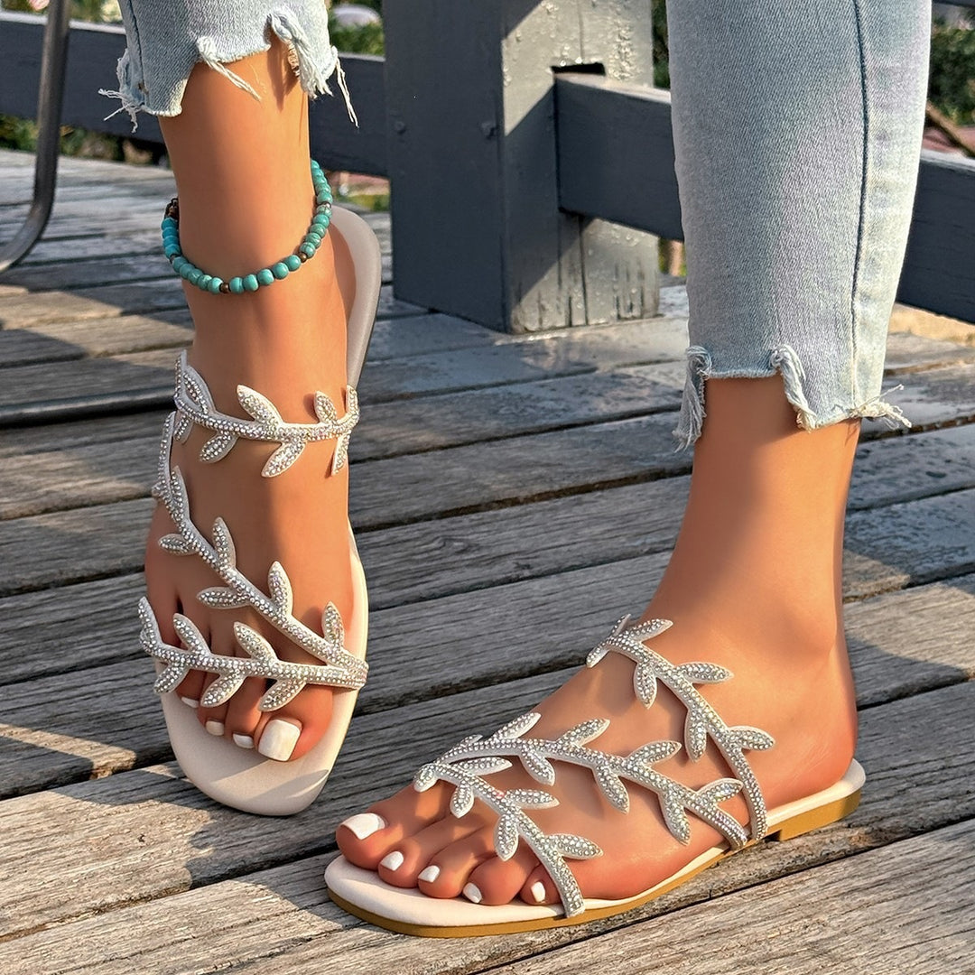 Damen elegante Strandsandalen mit funkelnden Verzierungen EB