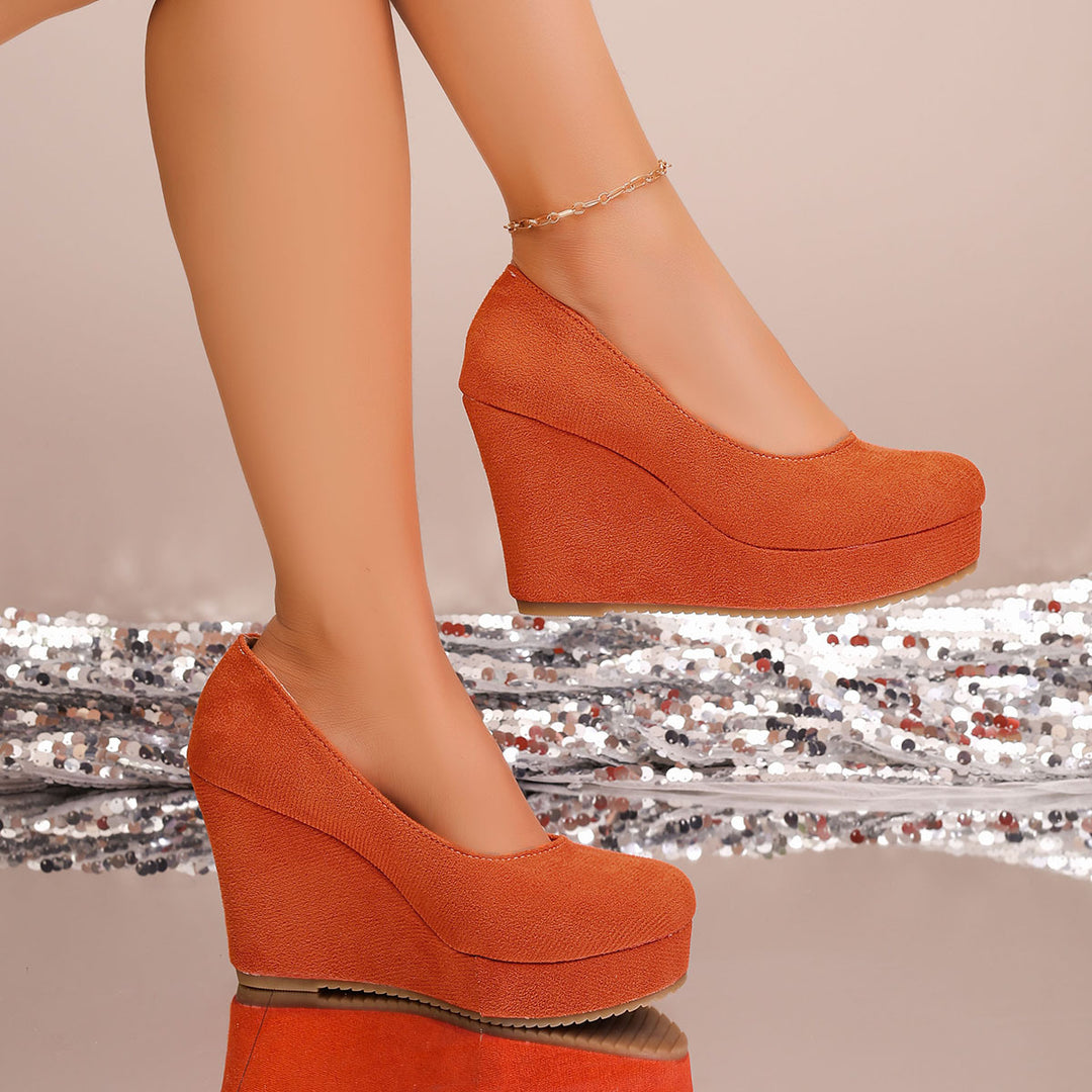 Damen Wedge-Pumps mit elegantem samtigem Obermaterial und komfortablem Fußbett EB
