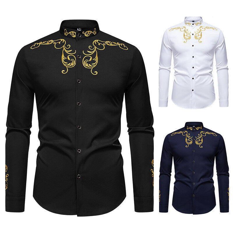 Herren Elegantes Langarmhemd mit kunstvollen Verzierungen EB