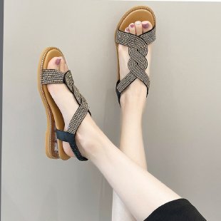 Damen modische Riemchen-Sandalen mit funkelnden Verzierungen EB