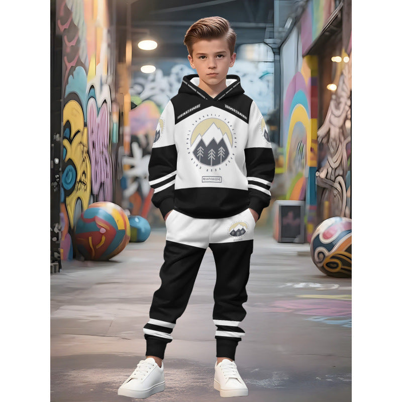 Unisex nan Kinder Jogginganzug mit Kapuzenpullover und detailreichem Auto-Print EB