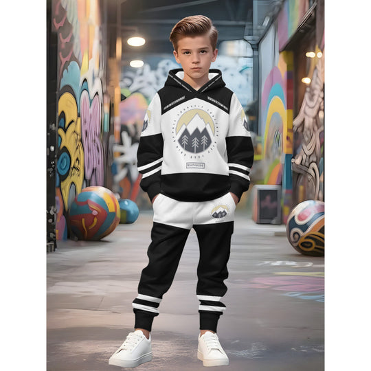 Unisex nan Kinder Jogginganzug mit Kapuzenpullover und detailreichem Auto-Print EB