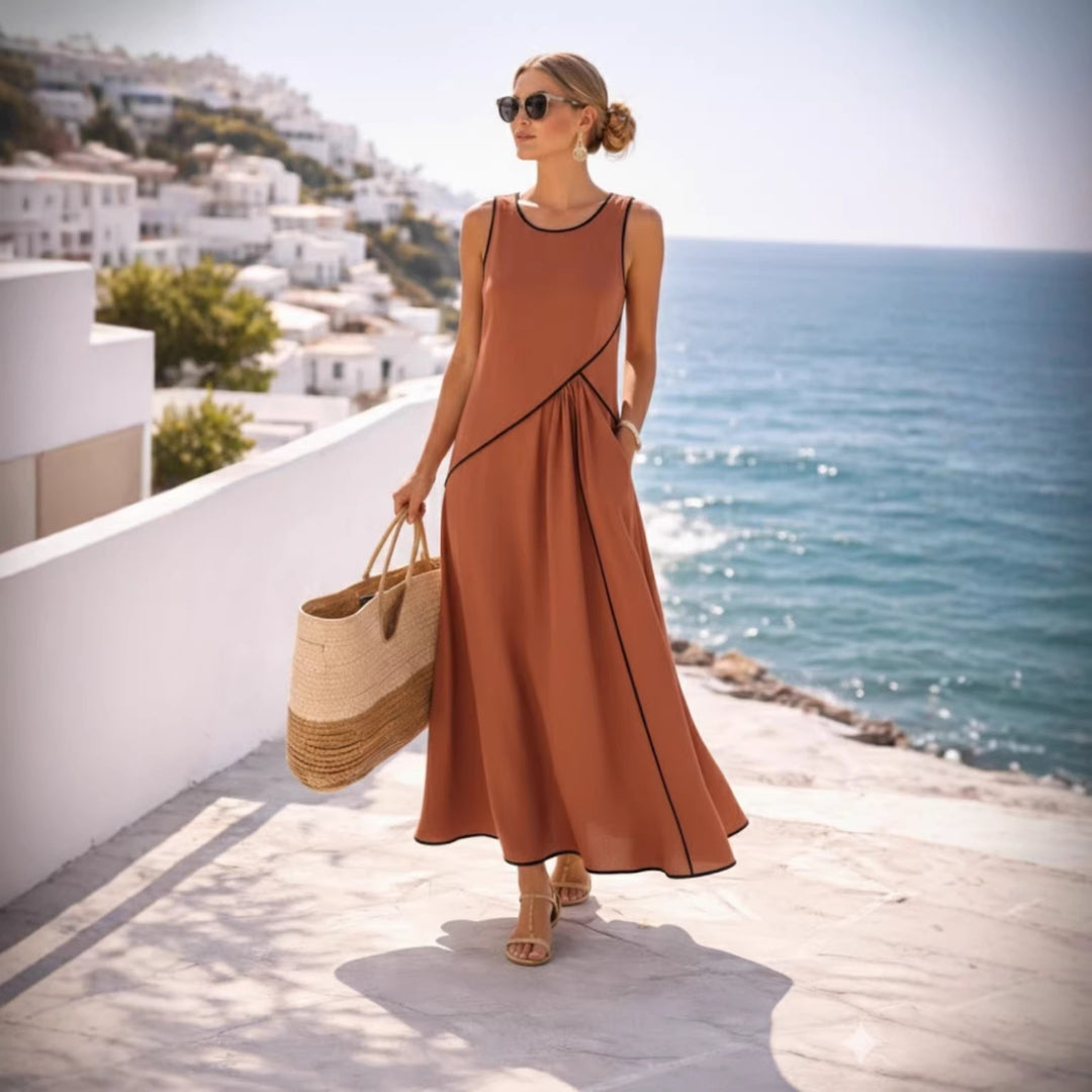 Damen Maxikleid mit fließendem Schnitt und asymmetrischem Design EB