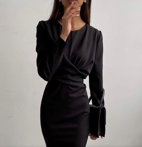 Damen Elegantes Wickelkleid mit langem Arm und fließendem Schnitt EB
