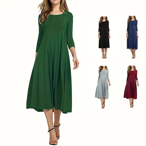 Damen Midi-Kleid mit schmeichelndem Schnitt und 3/4-Ärmeln EB