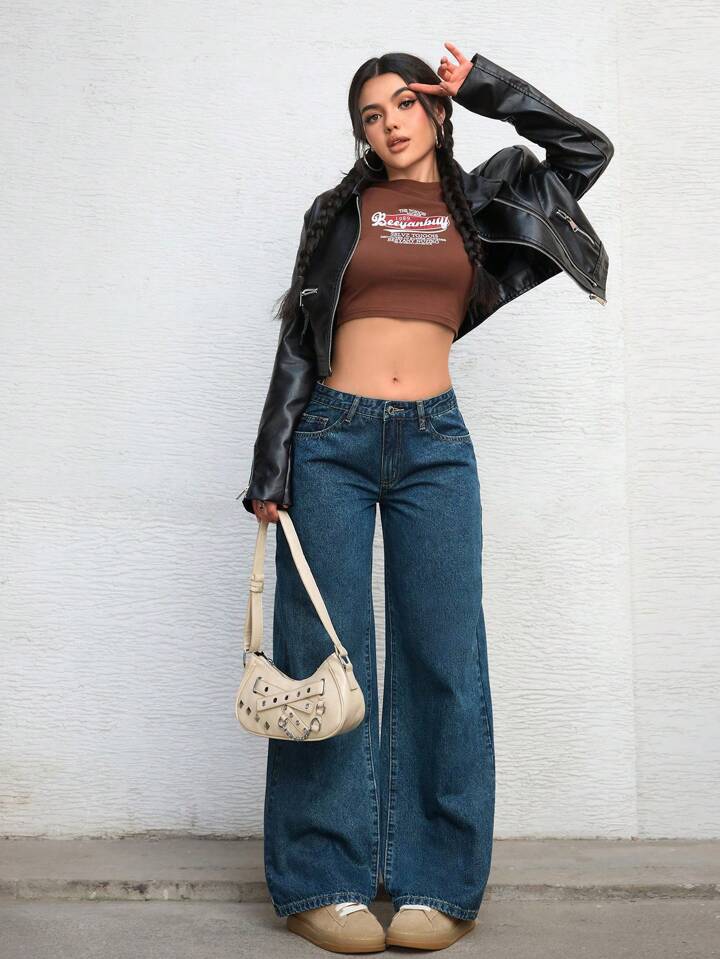 Damen Weite High-Waist Jeans mit trendigem Flared-Schnitt EB