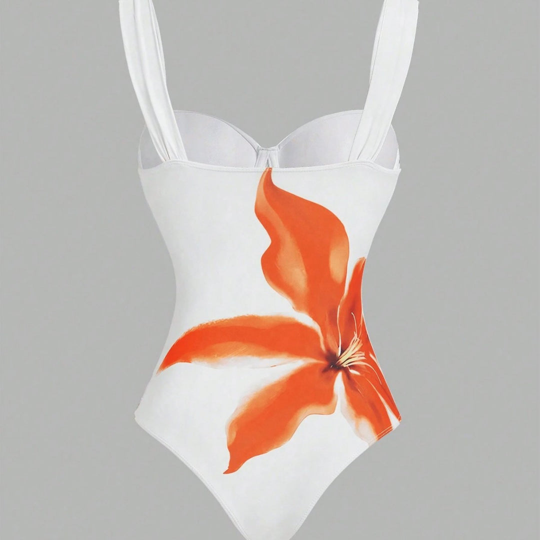 Damen Badeanzug mit elegantem floralem Design und passendem Wickelrock EB