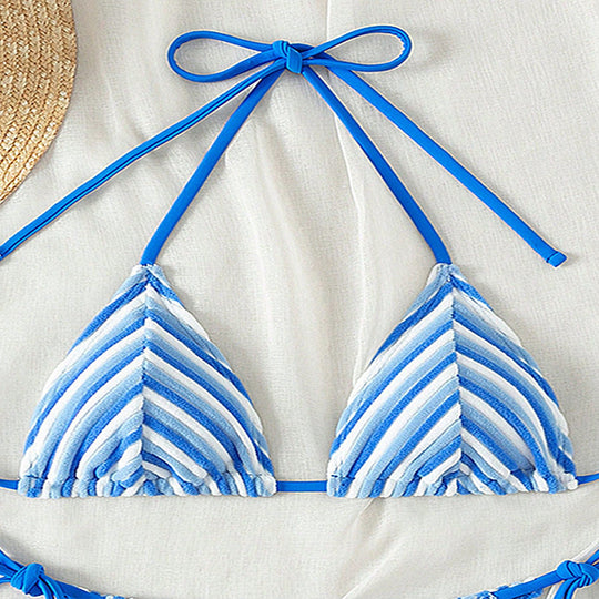 Damen Triangel-Bikini mit gestreiftem, weichem Material EB