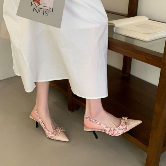 Damen elegante Slingback-Pumps mit feiner Blumenverzierung EB