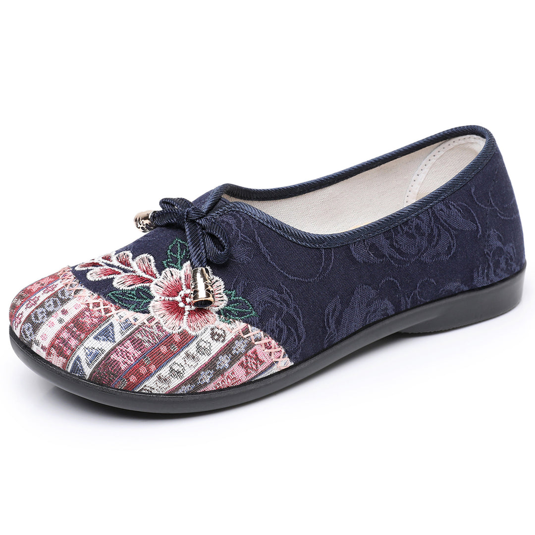 Damen Bequeme Ballerinas mit floralem Design und elastischem Einstieg EB
