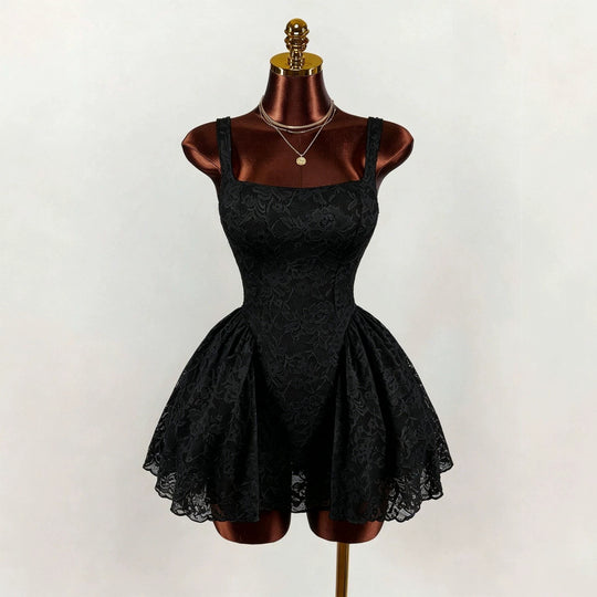 Damen nan tailliertes Spitzen-Cocktailkleid mit Korsett-Bustier und doppellagigem Schößchenrock EB