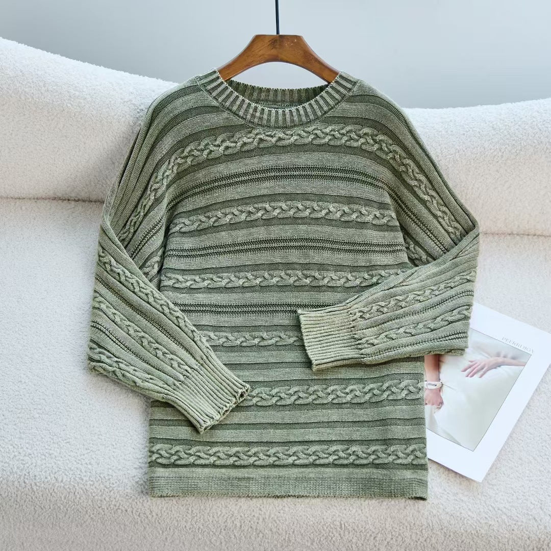 Damen Strickpullover mit detailiertem Zopfmuster und lässigem Schnitt EB