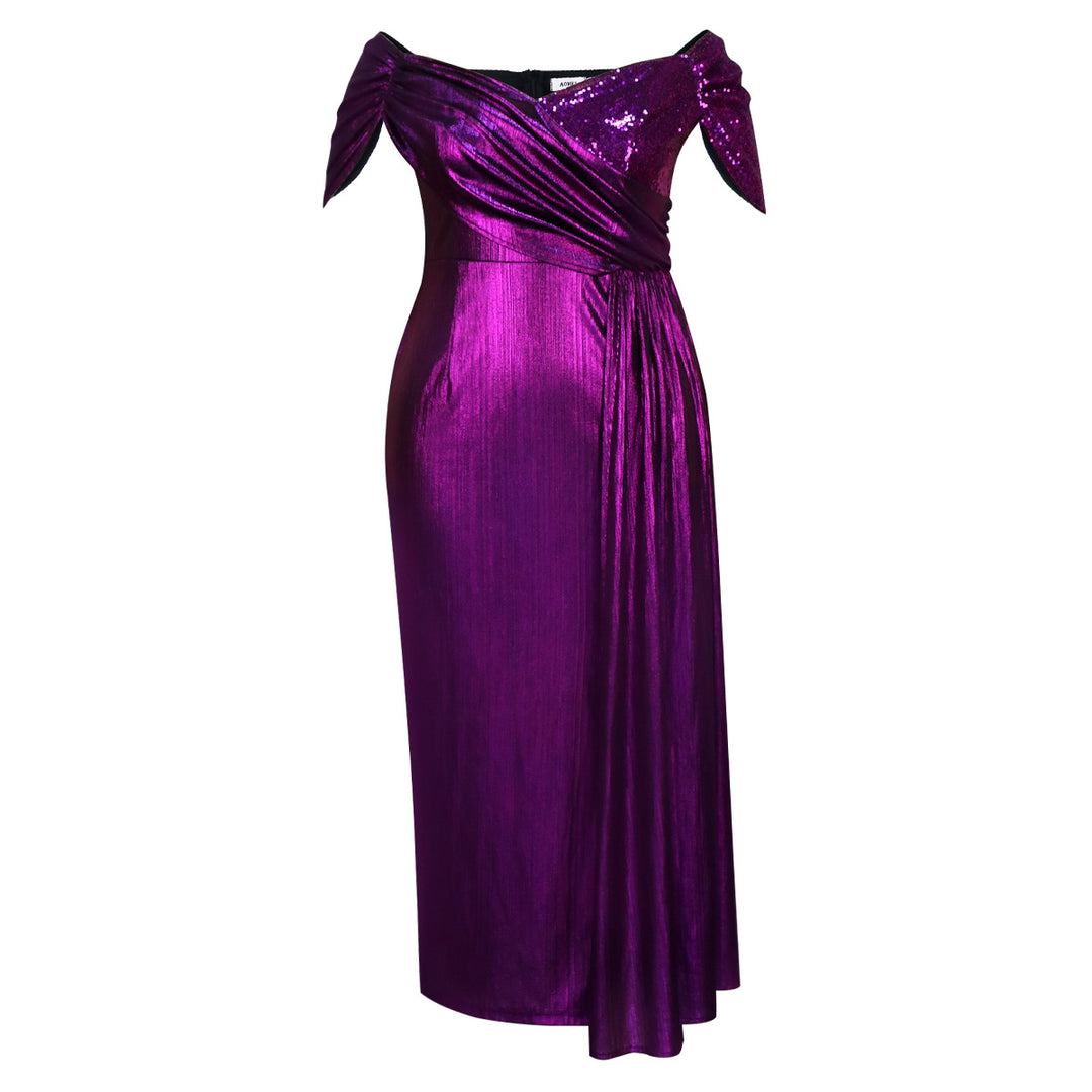 Damen Elegantes Abendkleid mit schimmerndem Wickel-Design und Zierpailletten EB