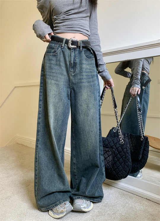 Damen Weite Denim-Hose mit hohem Bund und lässiger Passform EB