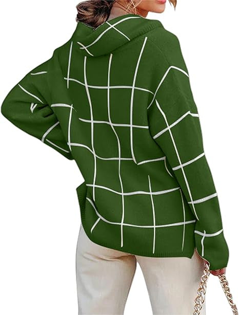 Damen Kariertes Hoodie mit Taschen und lässigem Schnitt EB
