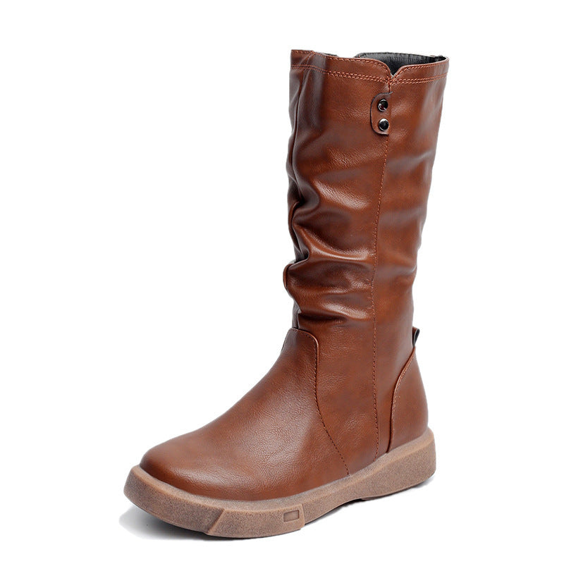 Damen nan komfortabler Slouch-Stiefel mit wadenhohem Schaft weichem Kunstleder und leichter Plateau-Laufsohle EB