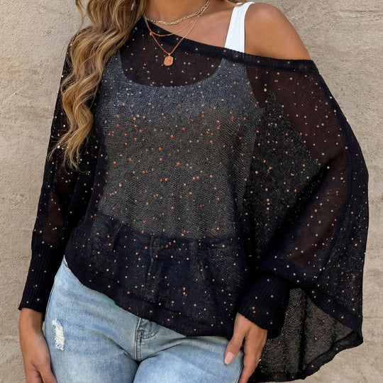 Damen luftiger Strandpullover mit funkelndem Glitzer EB