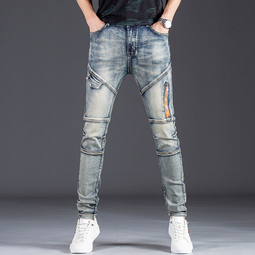 Herren Designer Slim Fit Jeans mit kreativen Reißverschlussdetails EB