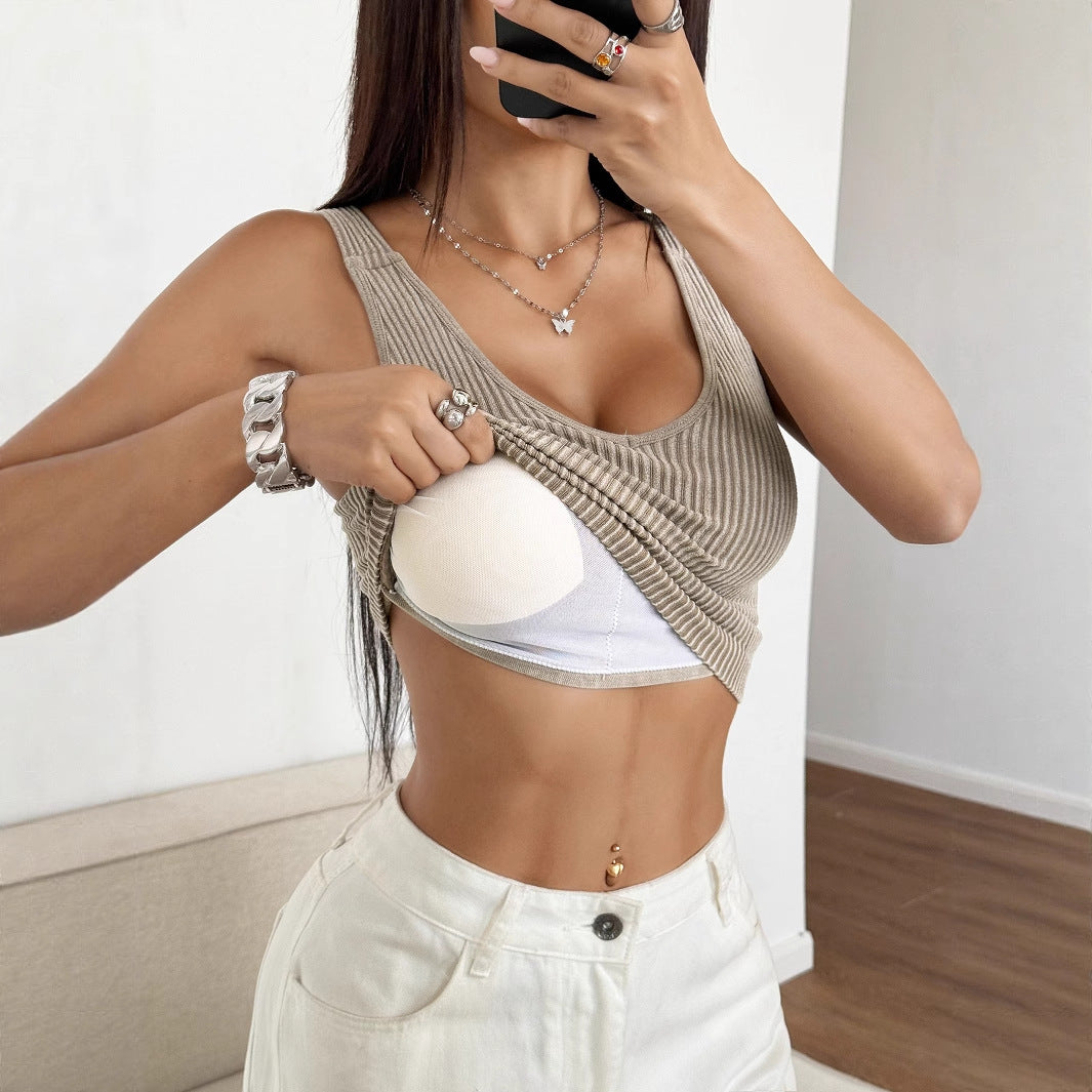 Damen Kurzes Ripp-Trägershirt mit V-Ausschnitt EB