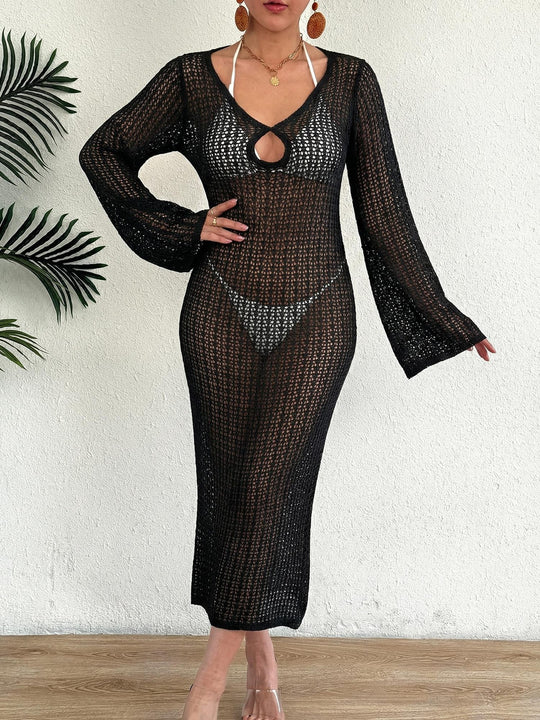 Damen Häkel-Strandkleid mit elegantem Schlitz EB