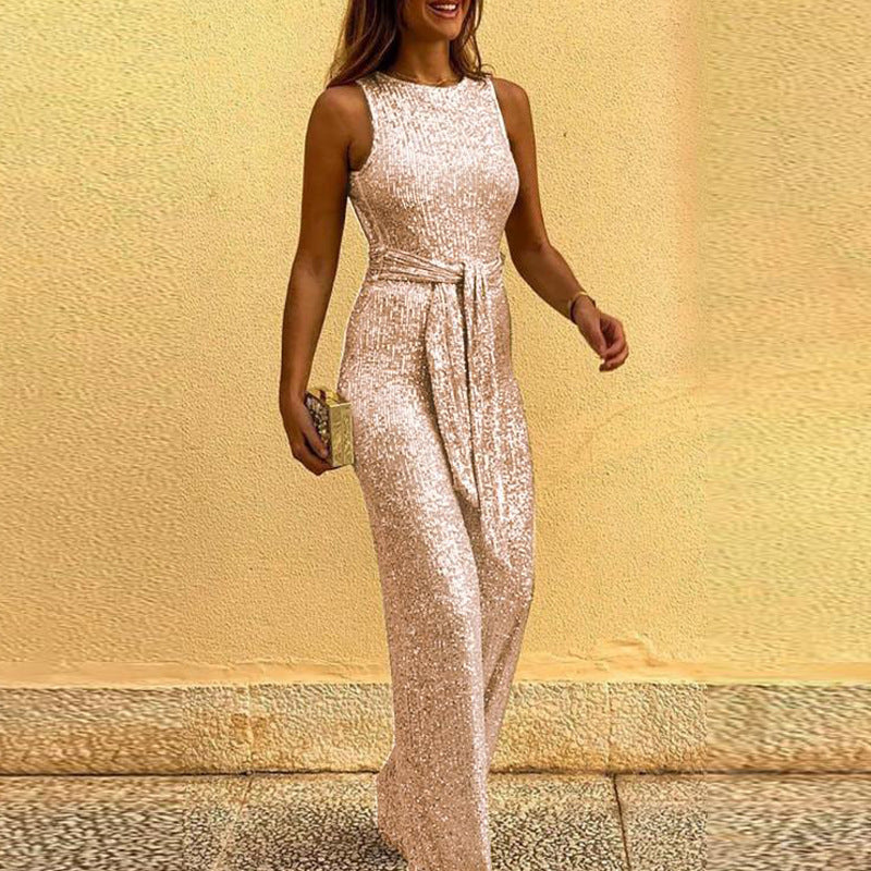 Damen Glitzerndes Abendkleid mit elegantem Taillengürtel EB