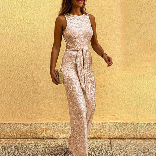 Damen Glitzerndes Abendkleid mit elegantem Taillengürtel EB