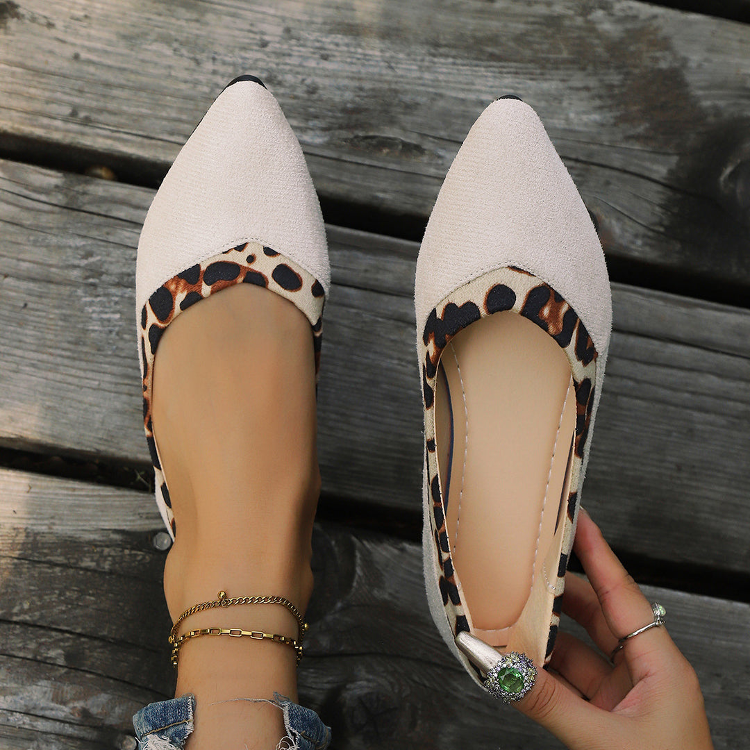 Damen elegante spitze Ballerinas mit Leopardenmuster EB
