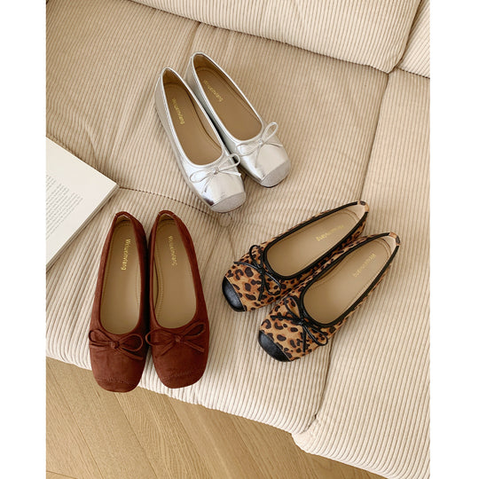 Damen modische Ballerinas mit schimmerndem Obermaterial und zartem Schleifendetail EB